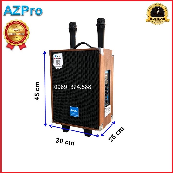Loa kéo Bluetooth chính hãng AZPRO,AZ-8-A, Bass 20 thùng gỗ cao cấp, Tặng  2 mic không dây  hút âm tốt hát Karaoke