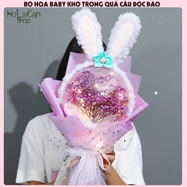 Bó Hoa Baby Khô Trong Quả Cầu (Tặng Kèm 4 Phụ Kiện) - Quà Tặng Độc Đáo Cho Bạn Gái ngày Quốc Tế Phụ Nữ 8/3, Lễ Tình Nhân