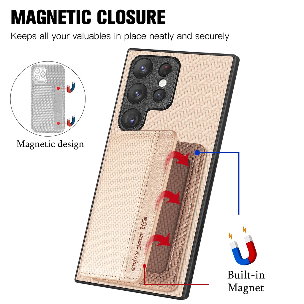 Ốp Điện Thoại Sợi Carbon Siêu Mỏng Có Ngăn Đựng Thẻ Cho Samsung Galaxy S23 Plus S22 Ultra S21 FE