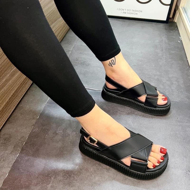 Sandal xuồng 2 quai chéo da mềm cao cấp Hemin Shoes
