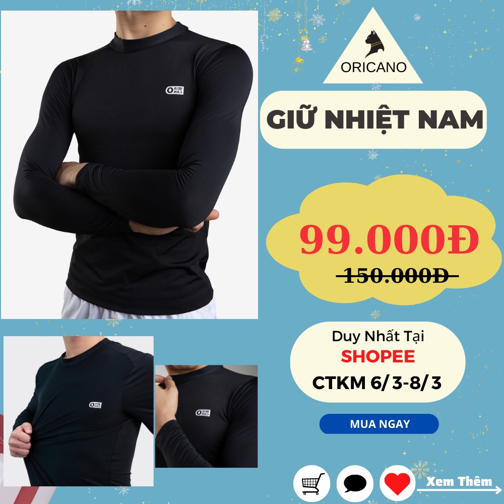 Áo Giữ Nhiệt ORICANO Đen Cao Cấp Tay Dài Co Giãn Form Ôm Body Gym Work Out Chạy Bộ Mùa Đông Thể Thao