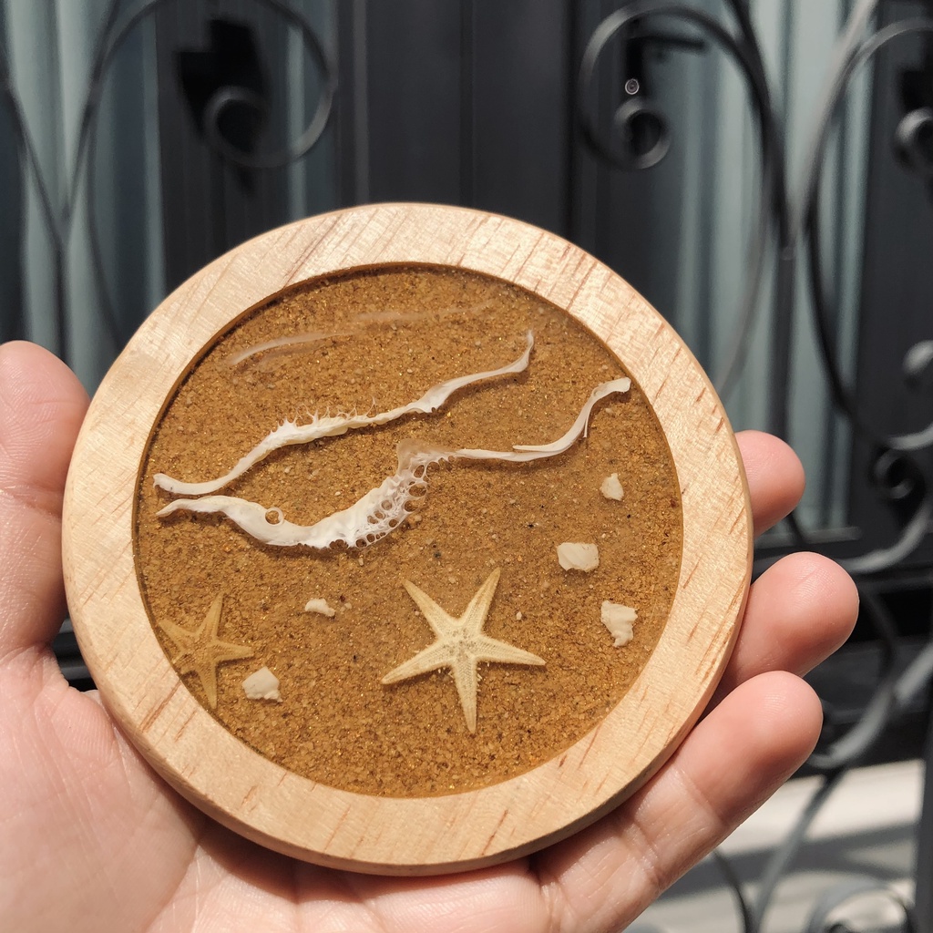 Lót Ly Biển Xô Bờ Cát handmade quà tặng nghệ thuật epoxy resin