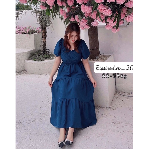 Bigsize: Đầm đi biển 3 tầng xanh đen