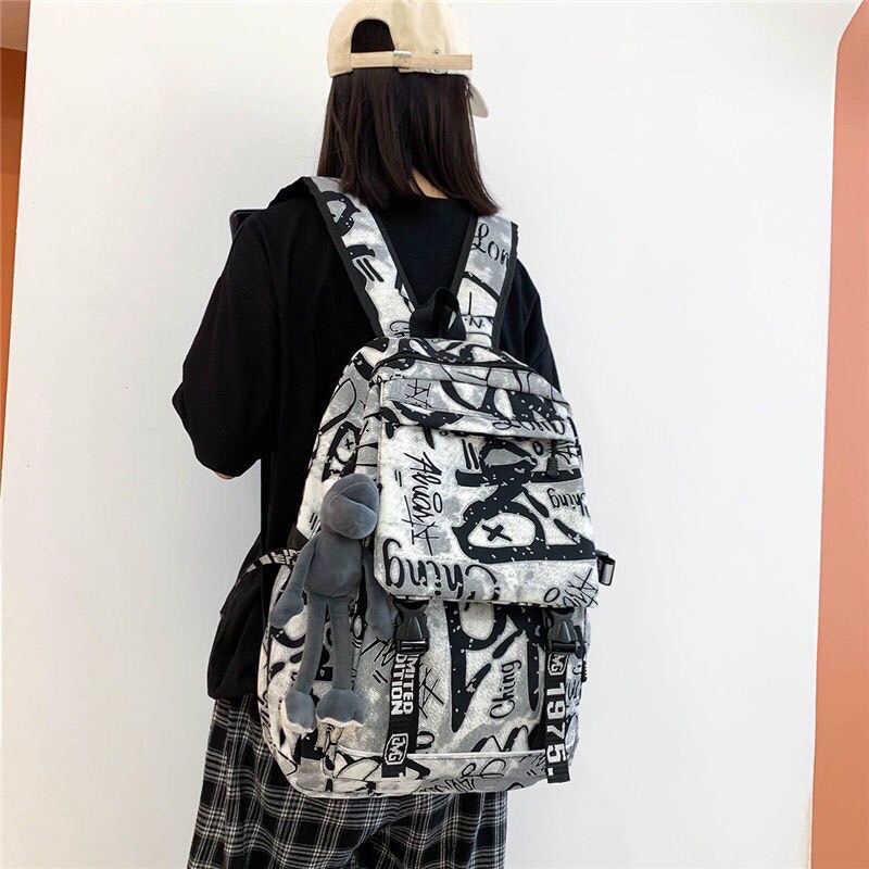 Balo Quảng Châu Phong Cách Graffity Độc Đáo Chất Vải Chống Thấm  | Balo Đi Học Bánh Mì Store