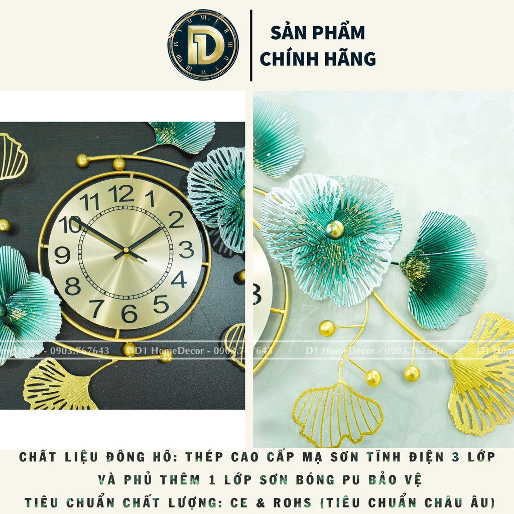 Đồng Hồ Treo Tường Decor Trang Trí Nhà Cửa - Nhập Khẩu Chính Hãng Cao Cấp - Mẫu  Lá Bạch Quả Tài Lộc  - D1HOME - GN11