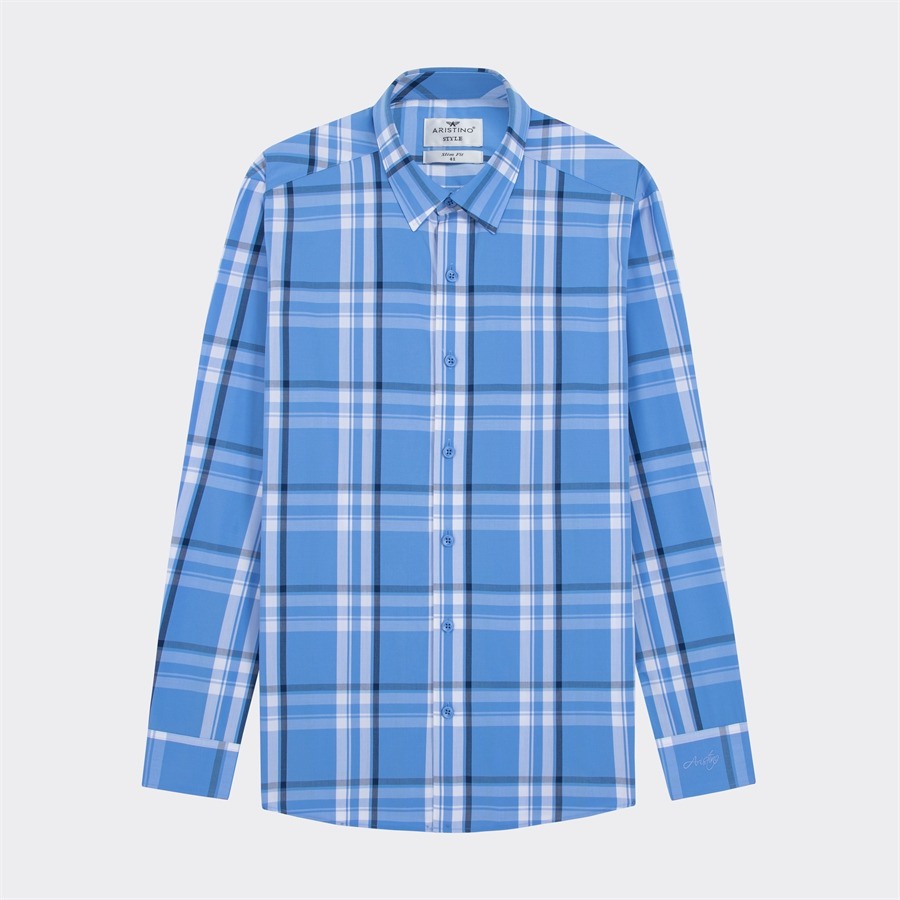 [MẪU MỚI] Áo sơ mi nam dài tay ARISTINO họa tiết xanh kẻ trắng trẻ trung nam tính - ALS21102