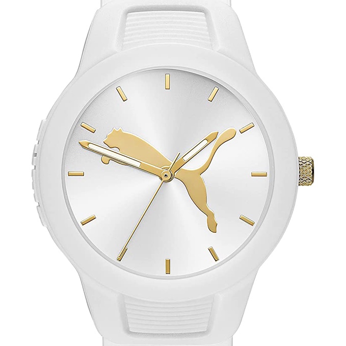 PUMA Reset V2 Nữ Đồng hồ Silicon Ba Kim có logo Jump Cat Màu Trắng Oder từ Mỹ