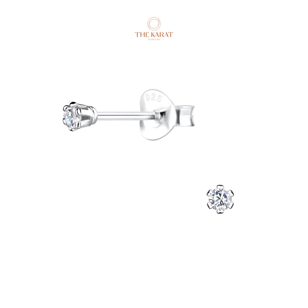 Bông tai nụ THE KARAT đá Cubic trắng tròn 2mm nhỏ xinh nữ tính nhẹ nhàng đáng yêu Round Cubic Zirconia Stud