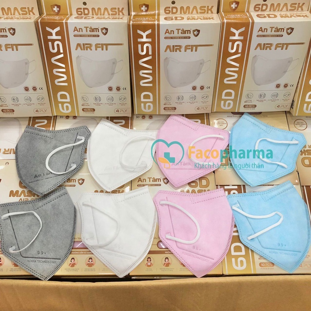 Thùng 10 hộp Khẩu trang an tâm 6d 4 lớp kháng khuẩn ngăn bụi mịn thiết kế thời trang chính hãng An Tâm hộp 10 cái AT6DO