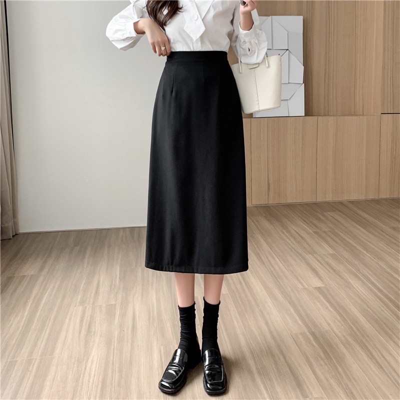 Chân Váy Chữ A Công Sở Dáng Dài Cạp Cao Xẻ Sau