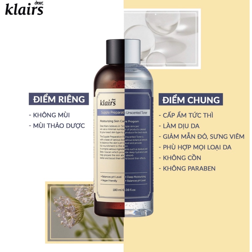 Nước Hoa Hồng Không Mùi Dear Klairs Supple Preparation Unscented Toner 180ml