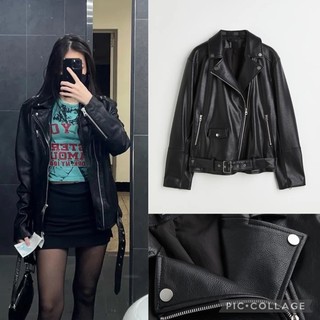 H&M Đức - Áo khoác giả da auth new tag cao cấp chính hãng có sẵn màu đen form rộng dài