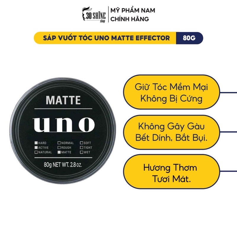 Sáp vuốt tóc Tạo kiểu Định hình mạnh mẽ 30Shine phân phối chính hãng UNO Matte Effector 80g