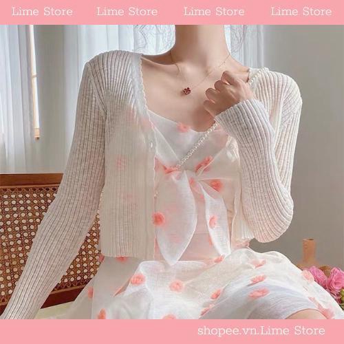 Áo cadigan ren mỏng khoác ngoài 1 cúc dáng ngắn croptop - Mã ACD15