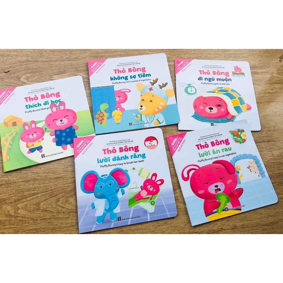 Sách - Bộ Ehon Kĩ năng sống Thỏ Bông Song Ngữ Việt Anh có File quét mã QR (Bộ 5 cuốn)