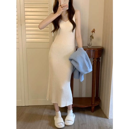 Đầm Hai Dây Dệt Kim Dáng Dài Ôm Eo Thời Trang Xuân Hè Hàng Mới Dành Cho Bạn Nữ