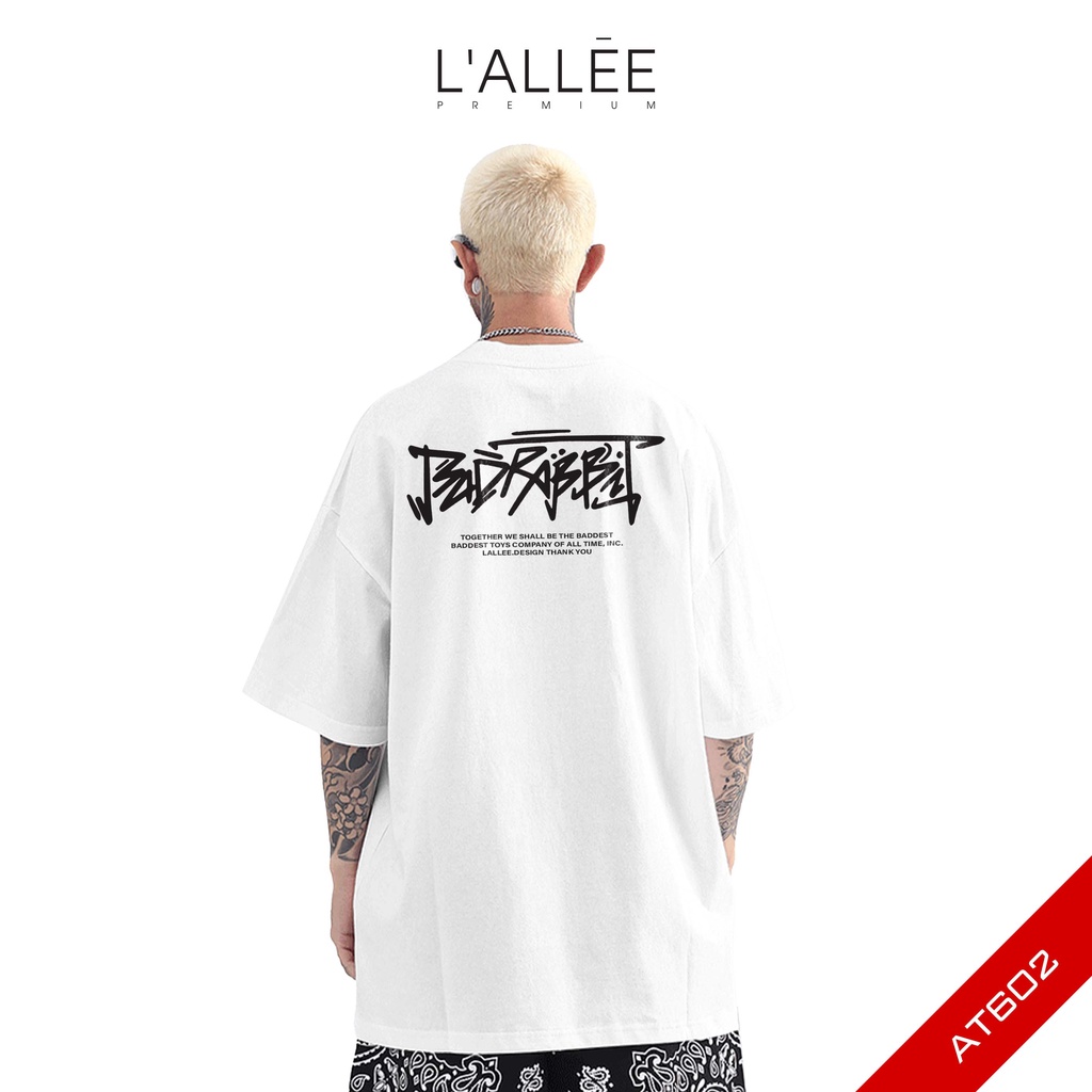 Áo thun Nam unisex LALLEE họa tiết Rabit chất liệu Cotton mềm mại, áo phông tay lỡ dáng đứng, dày dặn, thoáng mát AT602