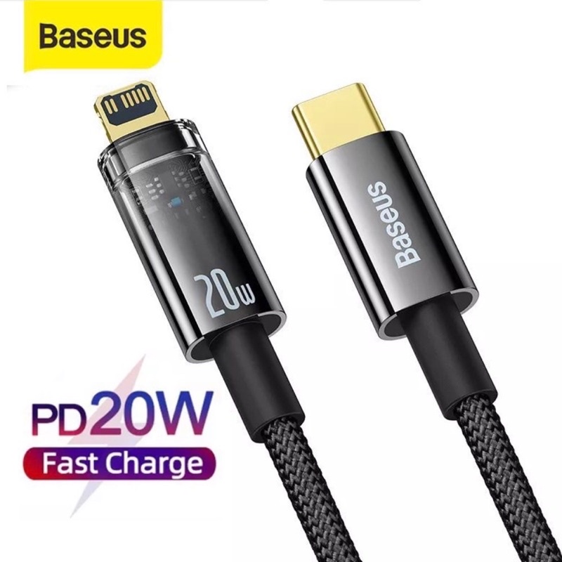 Dây cáp sạc nhanh Baseus 20W tự ngắt có led báo khi đầy pin cho iphone, iPad (Type c to iPhone + USB to iP) 1 Mét, 2 Mét