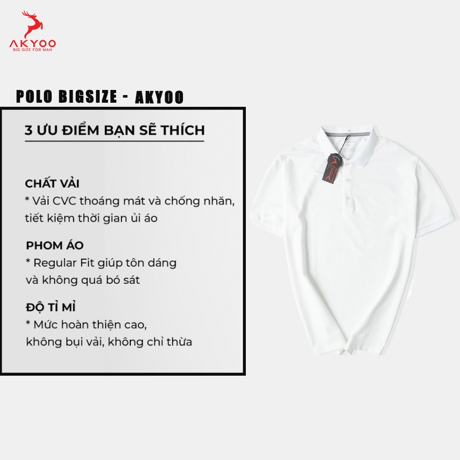 Áo Polo Nam Bigsize 80-140KG AKYOO Cao Cấp Cotton Co Giãn, Thâm Hút Mồ Hôi, Áo Polo Bigsize - PL TRANG C10