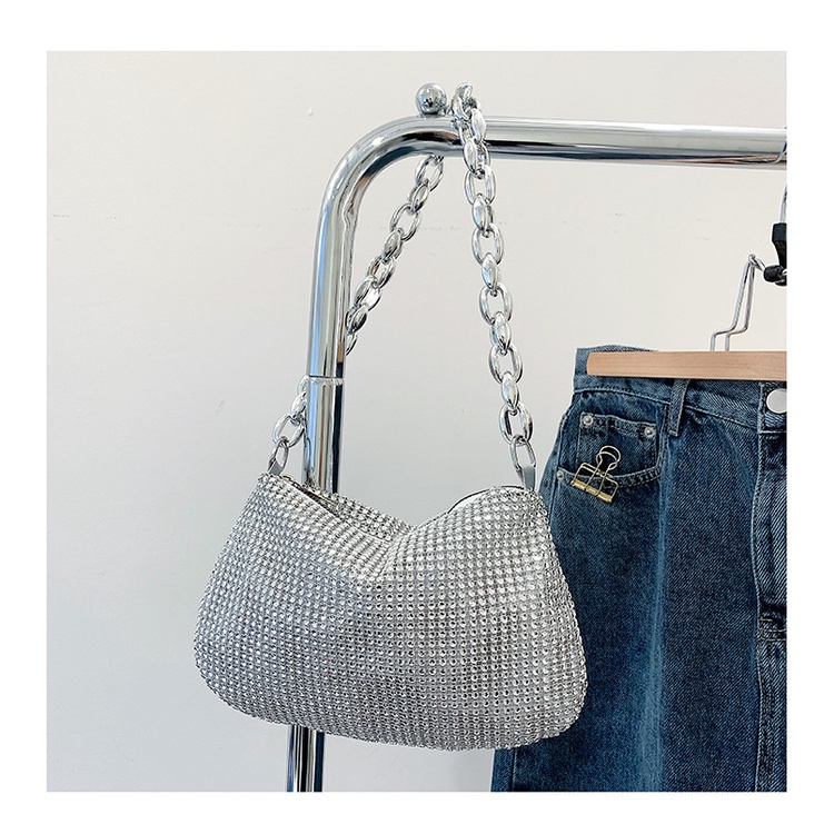 CHIC JOY♥Túi đeo sát nách một vai nữ xu hướng thời trang thiết kế đơn giản túi xách đính đá lấp lánh