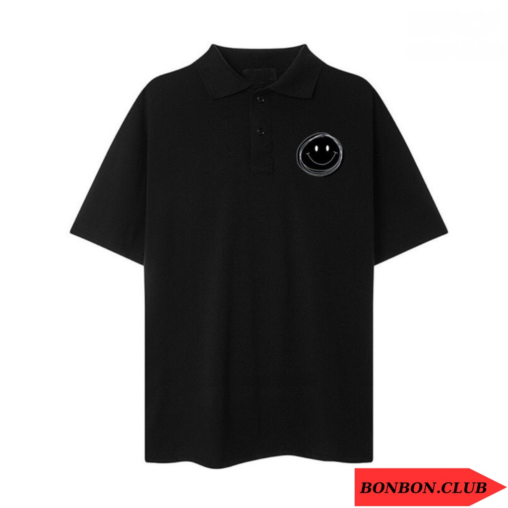 Áo Phông Polo Unisex. Áo Thun Localbrand Oversize  Nam Nữ Form Rộng Có Cổ Hoạ Tiết Mặt Cười Thương Hiệu BONBON.CLUB