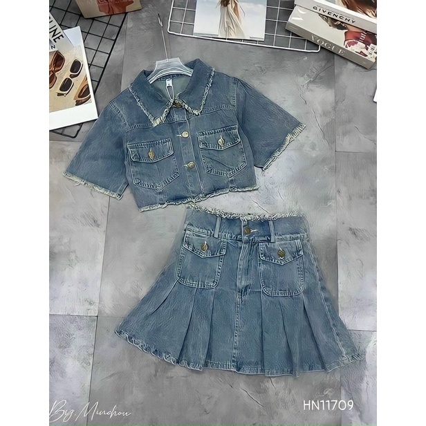 sét áo jeans croptop + cv bigsize 55kg-90kg🍒🍒