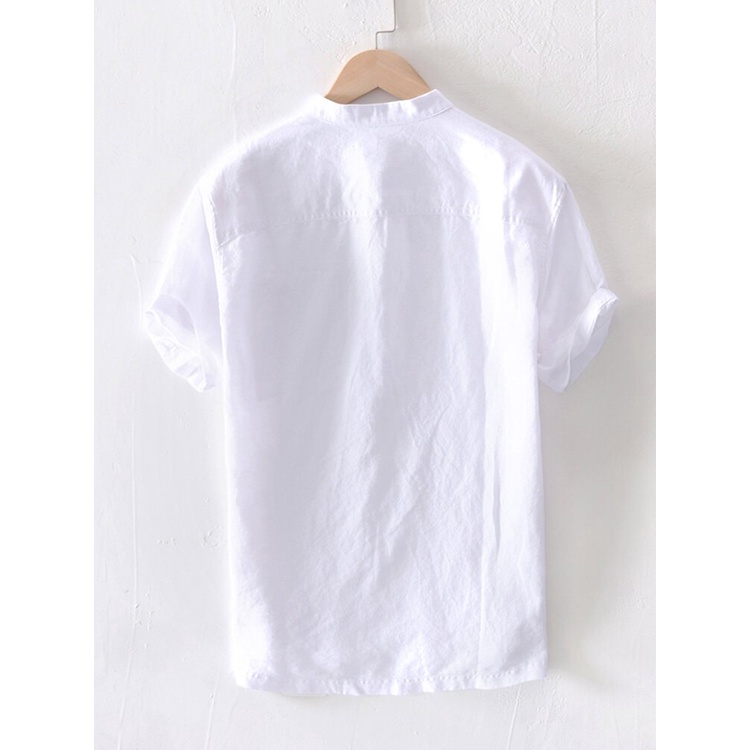 Áo Sơ Mi Đũi Nam Ngắn Tay Cổ Tàu Cao Cấp, Chuẩn Hàng Xuất