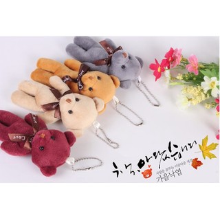 Gấu bông nơ màu hồng móc khóa size 10 -12 cm