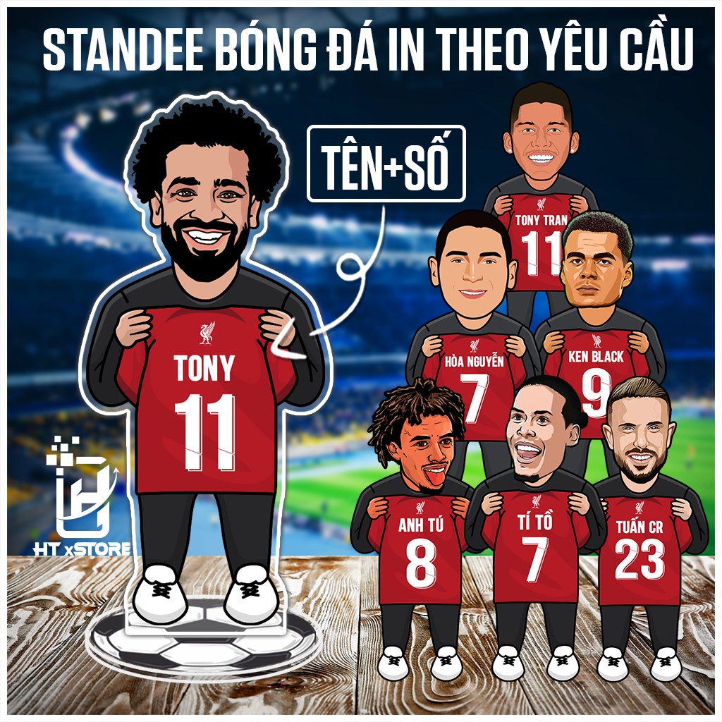 Mô hình standee cầu thủ CLB bóng đá Liverpool thay tên và số áo theo yêu cầu khách hàng, standee acrylic mica để bàn