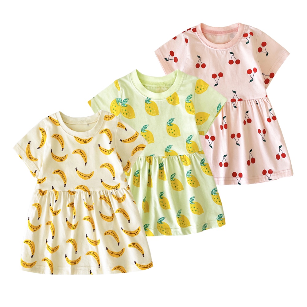 Đầm bé gái SANLUTOZ tay ngắn họa tiết dễ thương mùa hè