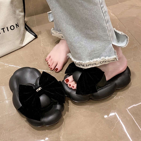 Dép bánh mì nơ dễ thương mẫu mới mặc bên ngoài đế mềm