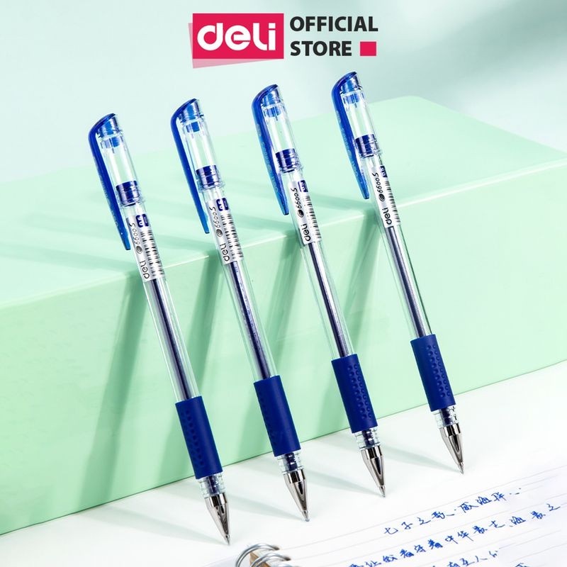 Hộp 12 Bút gel pen Deli 6600S ngòi 0.5mm Đỏ, tím, xanh, đen
