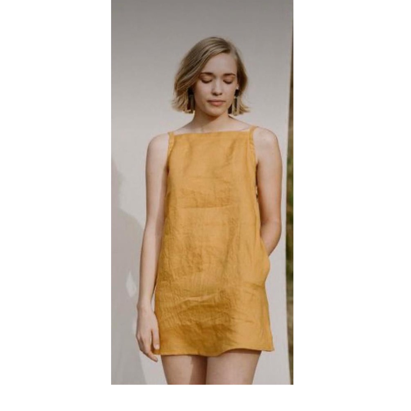 (TỔNG KHO LÂM ANH CHUYÊN SỈ) Váy yếm hai dây nữ, chất Linen Hàn mềm mát, trẻ trung sang trọng (Cam)