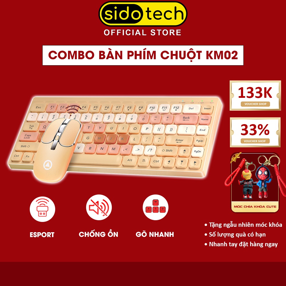 Combo bàn phím chuột không dây mini SIDOTECH KM02 82 keys nhỏ gọn màu sắc trắng đen xanh cho máy tính laptop văn phòng