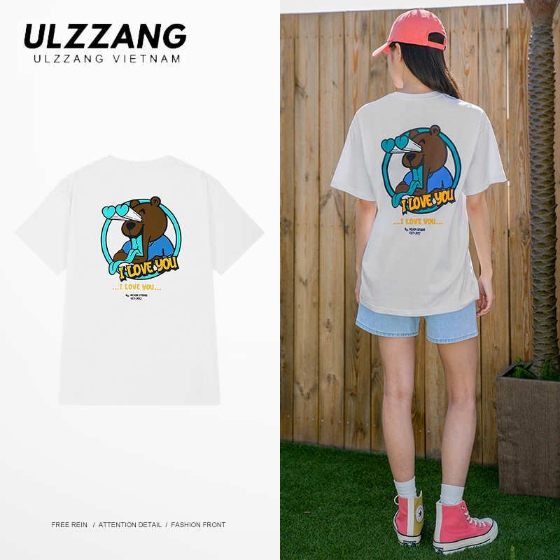 Áo thun unisex local brand ULZZ ulzzang form dáng rộng tay lỡ in hình i love you boo