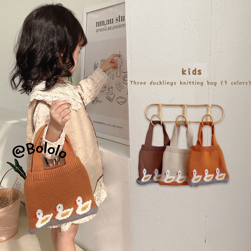 Bololo Túi Đeo Vai Đan Len Họa Tiết Vịt Hoạt Hình Dễ Thương Cho Bé