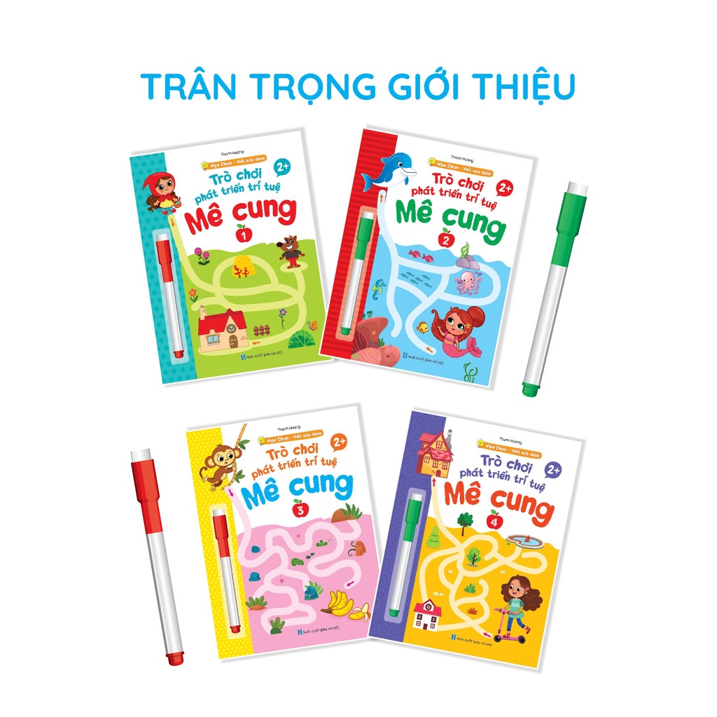 Sách - combo 4 cuốnTrò Chơi Mê Cung Phát Triển Trí Tuệ -Tặng 2 cái bút Viết Xóa Được- Wipe Clean