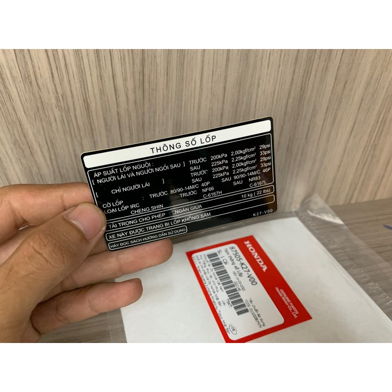 Tem thông số lốp AB 125 zin honda