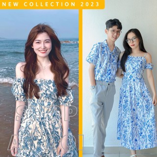 Đồ đôi nam nữ đẹp Set áo váy sơ mi Hàn Quốc dáng dài COUPLE STORE