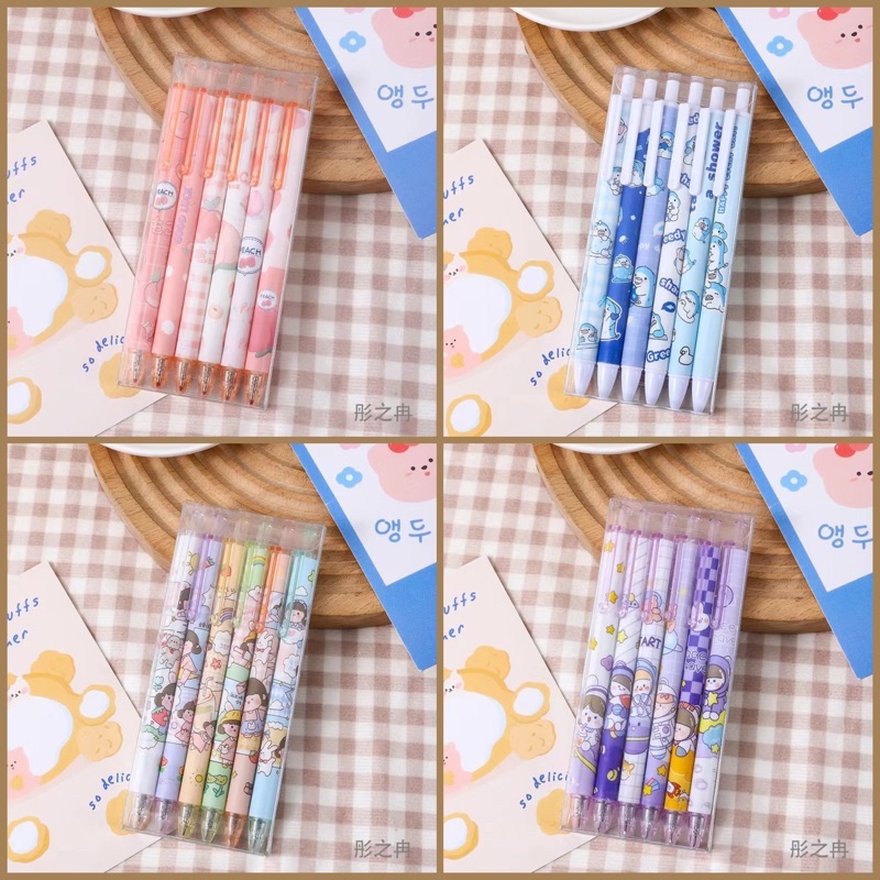 Set 6 bút gel ngòi 0,5mm họa tiết kiểu dáng dễ thương- Tiệm Ốc Sột-BU006