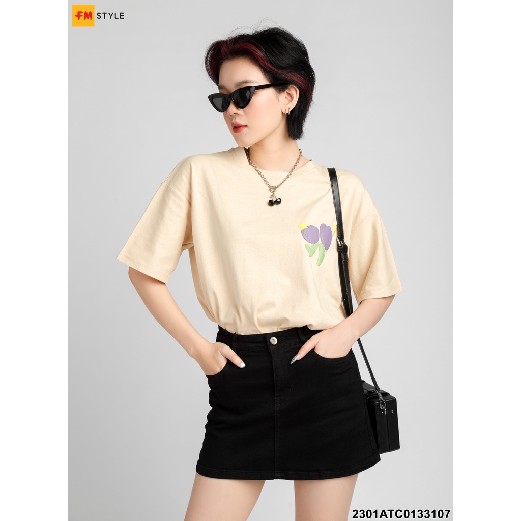 Áo thun nữ FM STYLE form rộng đẹp tay lỡ kiểu hàn quốc chất vải cotton mềm mịn hình in bông hoa dễ thương 23011053