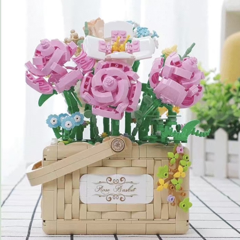 Đồ chơi xếp hình Legogi GIỎ HOA xinh quà tặng bạn gái mô hình trưng bày trang trí decor phòng