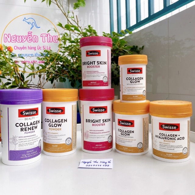 Viên uống đẹp da swisse  beauty collagen glow,  collagen thủy phân đẹp da từ hạt nho vitamin E Coq10
