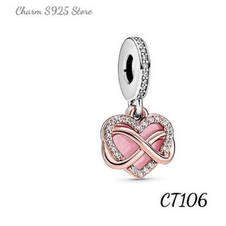 CHARM PAN ALE TREO TIM VÔ CỰC PHỐI HAI MÀU BẠC S925 THUẦN KHIẾT HÀNG CAO CẤP