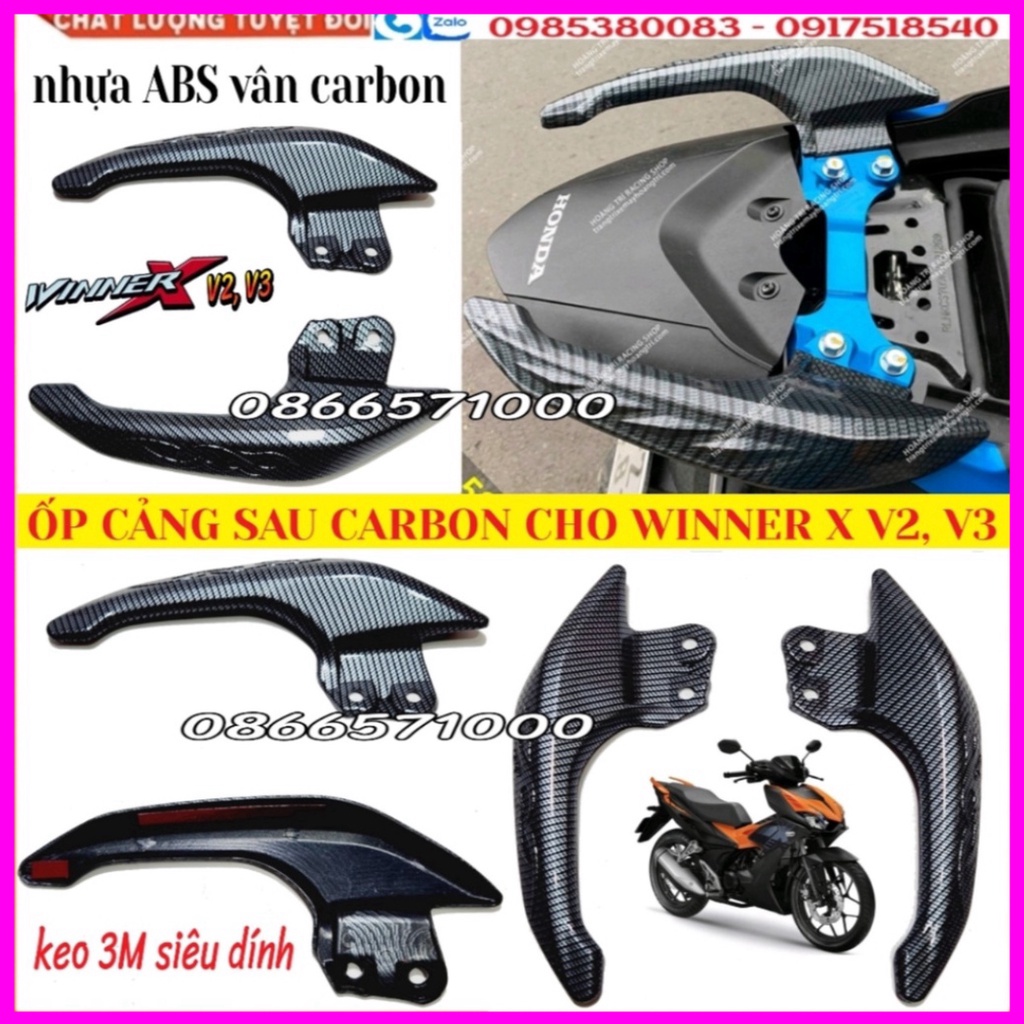 Ốp Tay Dắt, Cặp Bọc Mũi Dè Nhựa Abs Vân Carbon Cho Honda Winner X v2, v3 Đời 2019 đến 2023 Hàng Cao Cấ