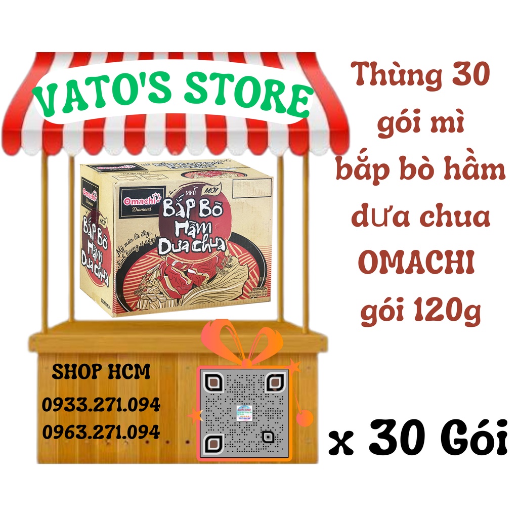 Thùng 30 gói mì bò nấu dưa chua Omachi 102 gói 120g / Combo 6 bịch Mì bò nấu dưa chua Omachi 102 gói 120g