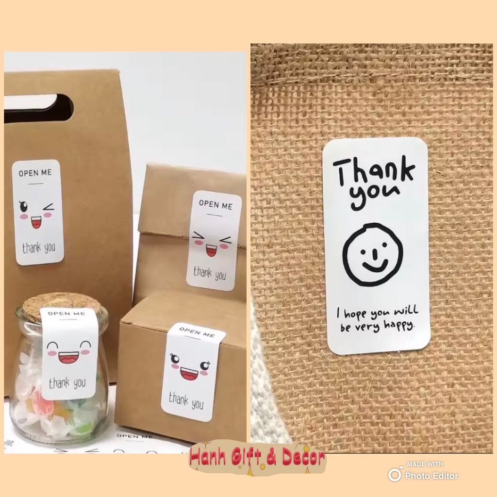 Tem dán chữ Sticker Thank You Kt 3x6cm Tem dán niêm phong túi quà hộp hàng