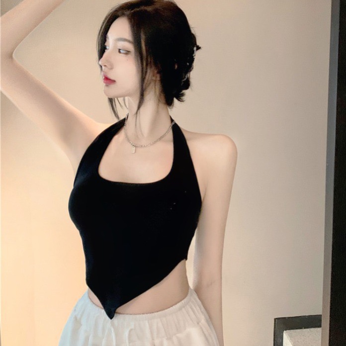 Áo Croptop Yếm Choàng Cổ Vạt Nhọn Nữ RYSO FASHION Kiểu Hở Lưng Chất Thun Gân Cao Cấp  Ôm Body Trắng Đen