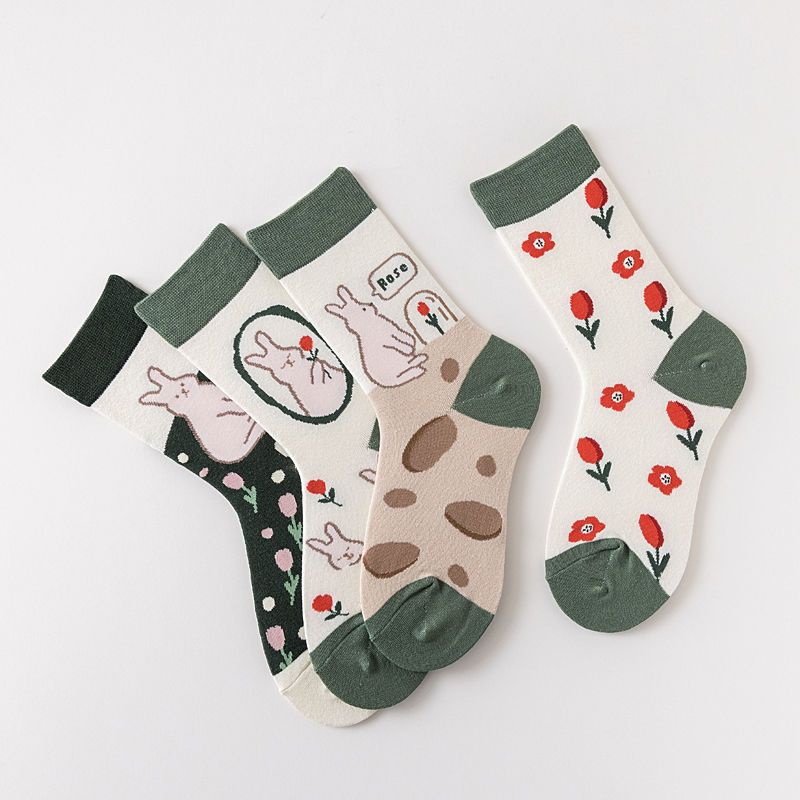 Tất vớ unisex Tất nam cổ cao tất nữ thun dày dặn hoạ tiết nhiều màu sắc hình hoa Floral chất liệu cotton dày dặn