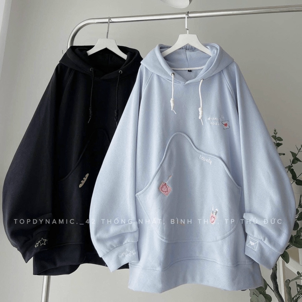 (Free Ship) Áo Hoodie Nữ Fom Rộng Phủ Mông Thêu Họa Tiết Phong Cách Tin YoYo Style